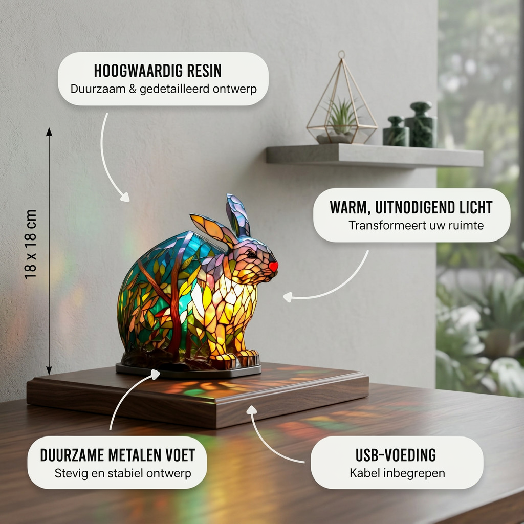 Noppie Konijn dierenlamp met productkenmerken