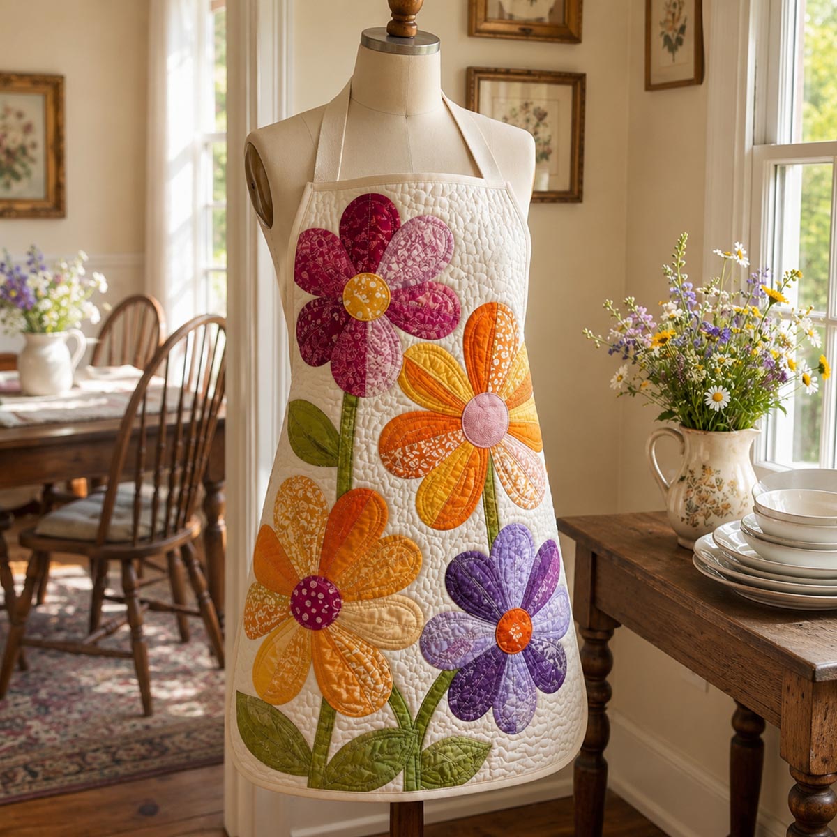 Tablier de cuisine matelassé Pétales en Patchwork