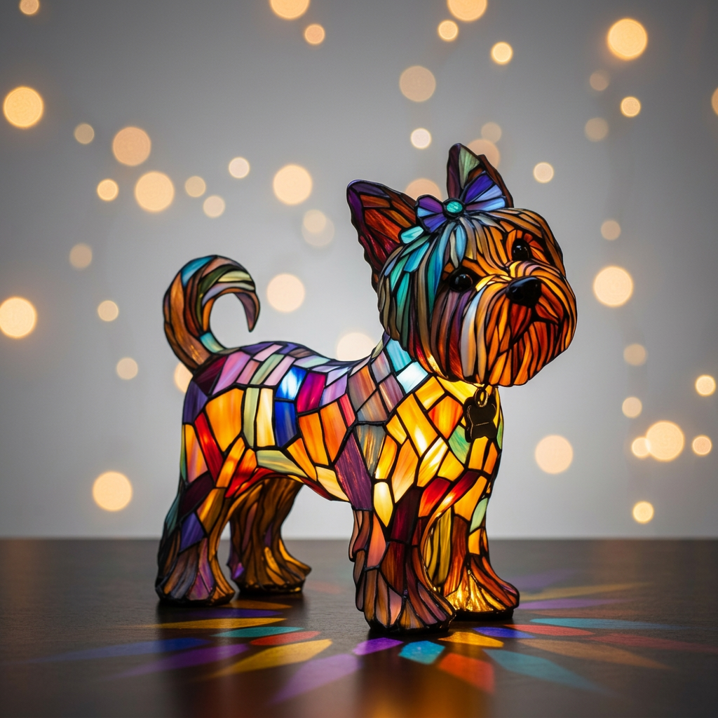 Kristalkoningin dierenlamp in glas-in-lood-stijl, verlicht