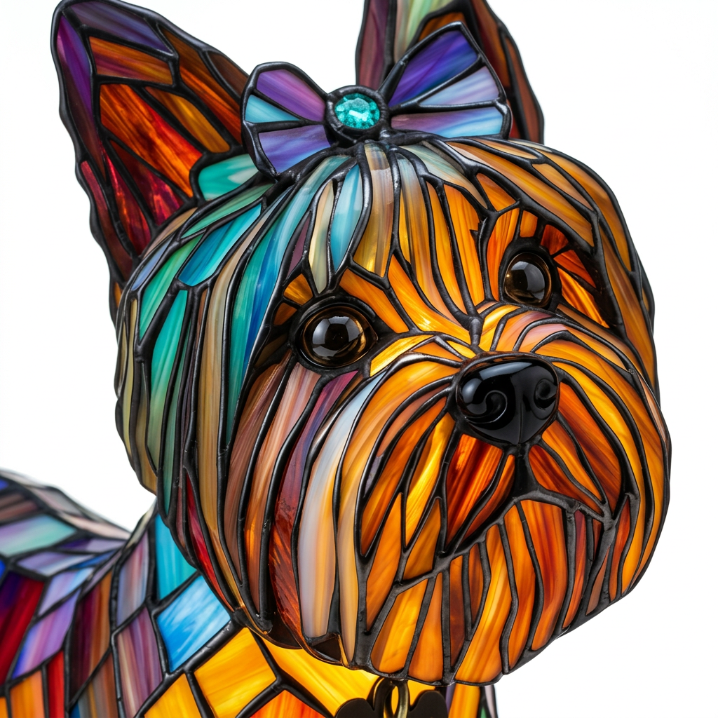 Close-up van de Kristalkoningin dierenlamp, kleurrijk mozaïekdetail