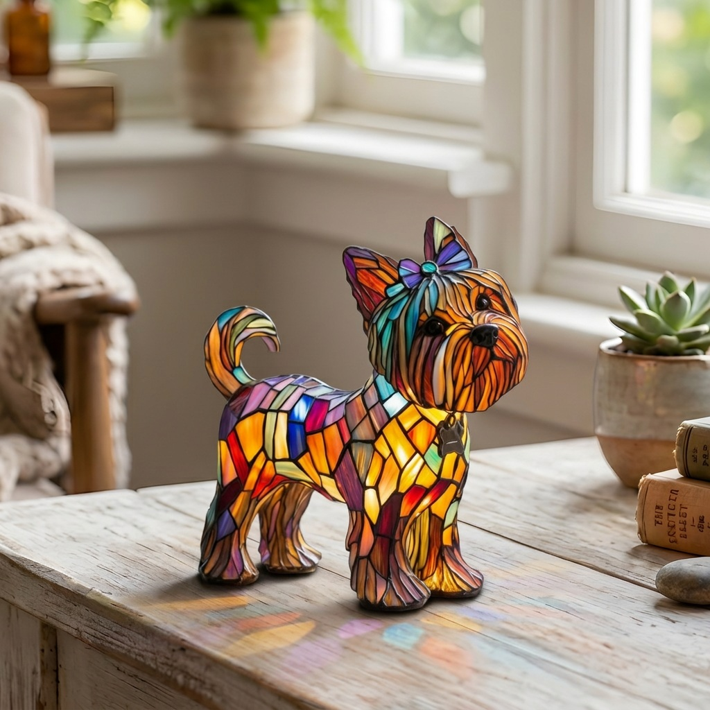 Kristalkoningin dierenlamp op een houten tafel in een lichte kamer