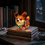 Koninklijke Corgi dierenlamp die gezellig gloeit in een kamer 's avonds
