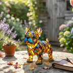 Lampe animale Bouledogue Français Rayonnant sur une table en bois dans une pièce lumineuse