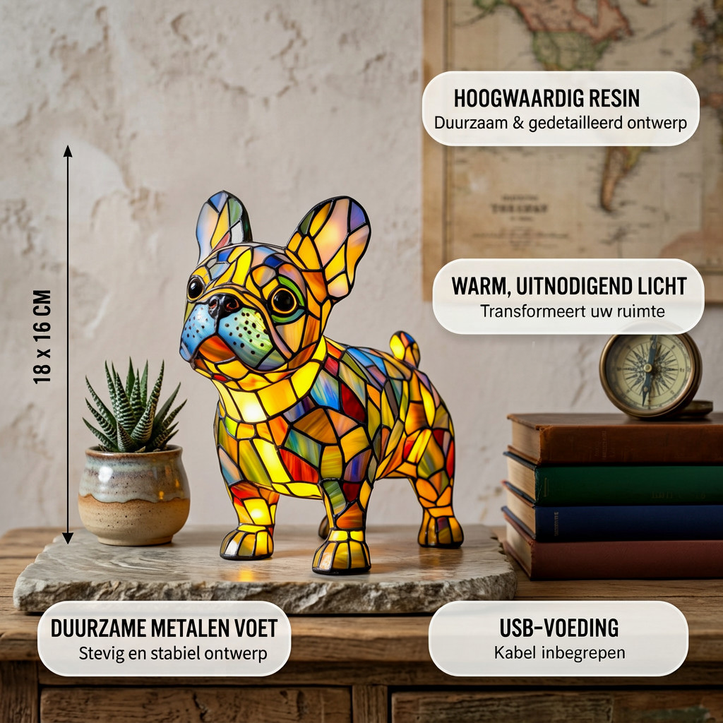 Lampe animale Bouledogue Français Rayonnant avec les caractéristiques du produit