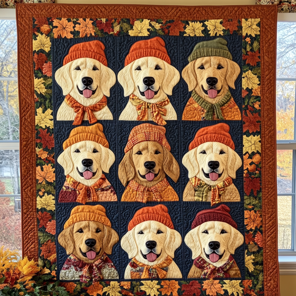 Couvre-lit matelassé Retrievers d'automne – motif complet