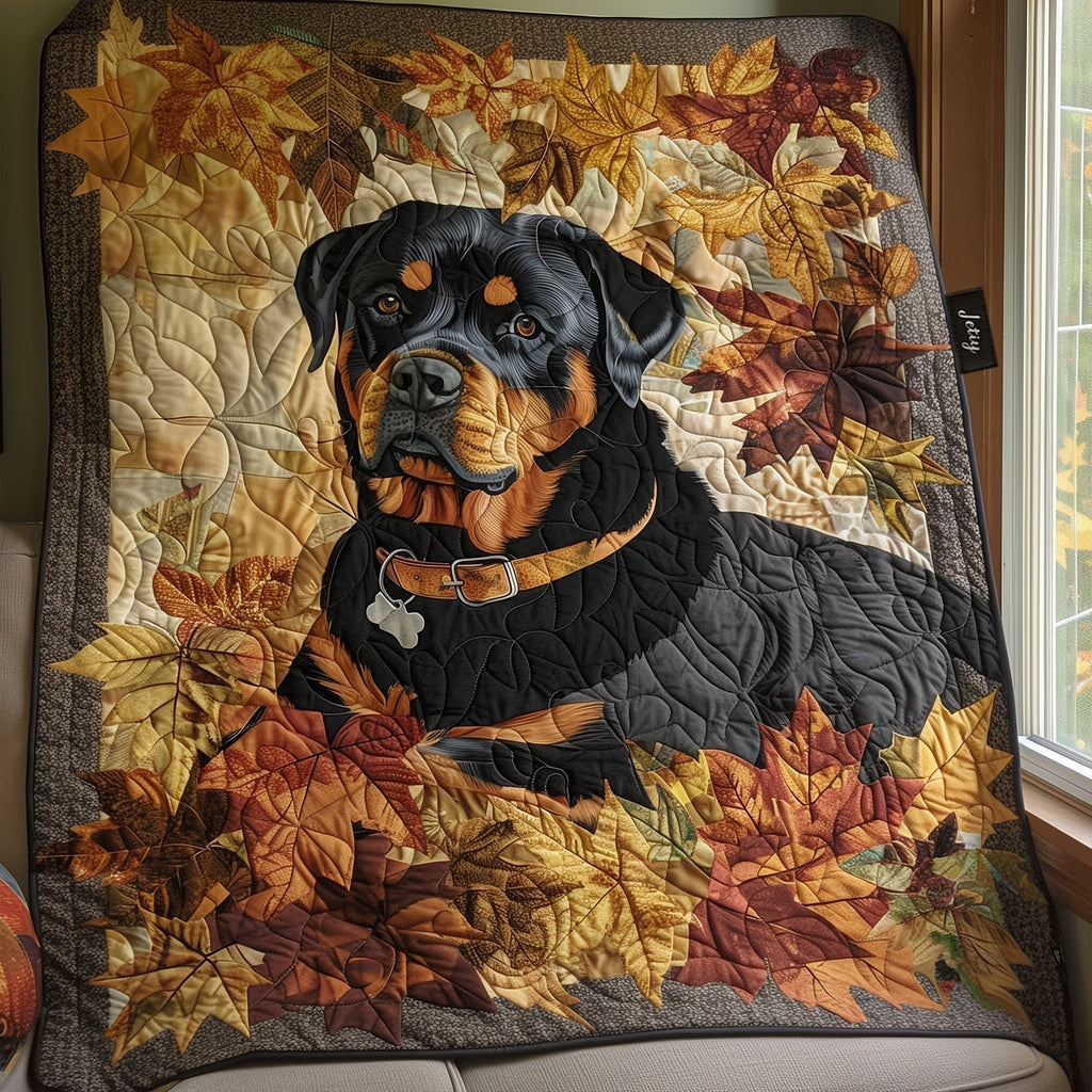 Gewatteerde bedsprei Herfstige Rottweiler – volledig ontwerp