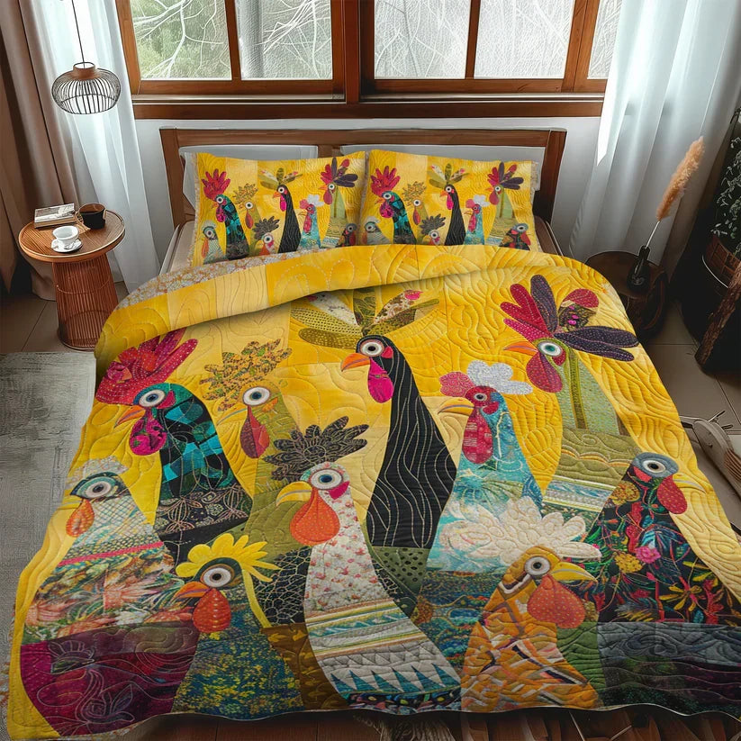 Parure de lit matelassée Coqs au lever du soleil – vue détaillée