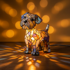 Terriërziel dierenlamp in glas-in-lood-stijl, verlicht