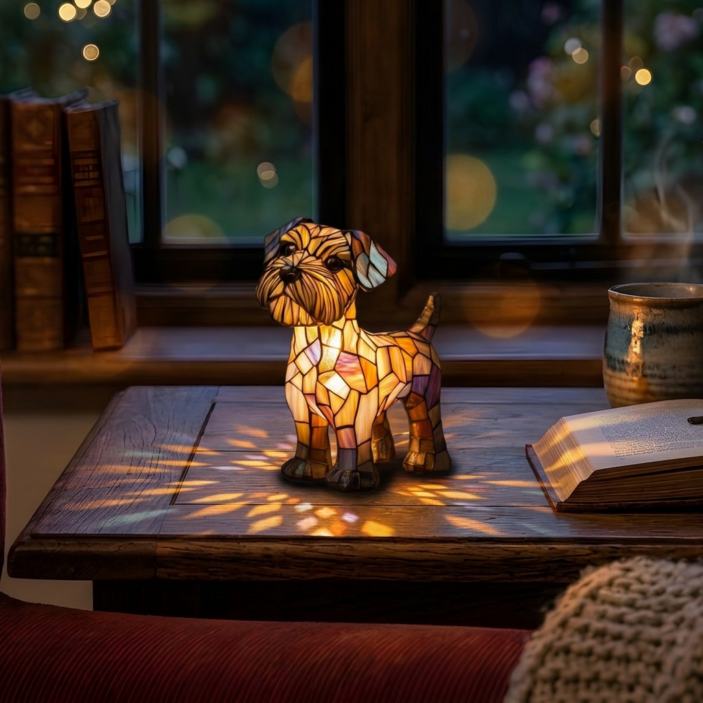 Terriërziel dierenlamp die gezellig gloeit in een kamer 's avonds
