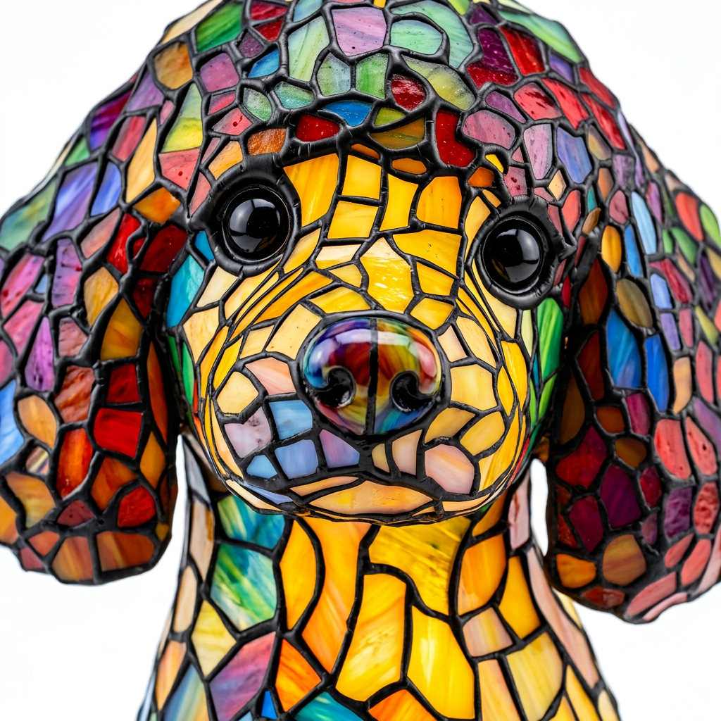 Close-up van de Elegante Poedel dierenlamp, kleurrijk mozaïekdetail