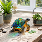 Lampe animale Tortue Molokai sur une table en bois dans une pièce lumineuse