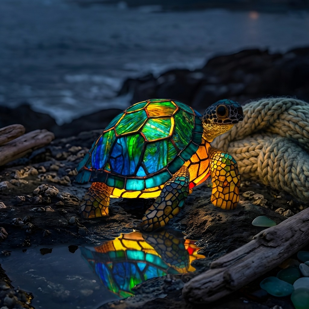 Lampe animale Tortue Molokai allumée dans une pièce chaleureuse le soir