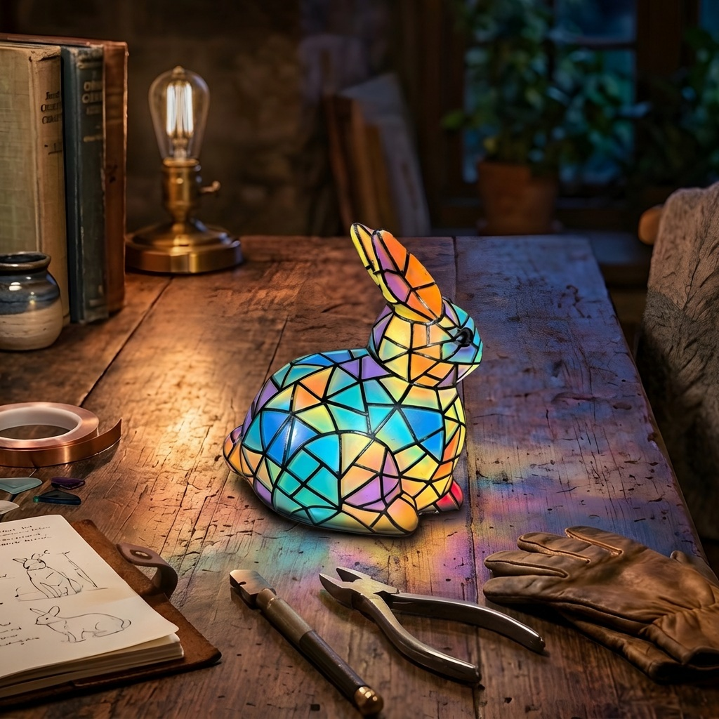 Tibbe Konijn dierenlamp die gezellig gloeit in een kamer 's avonds