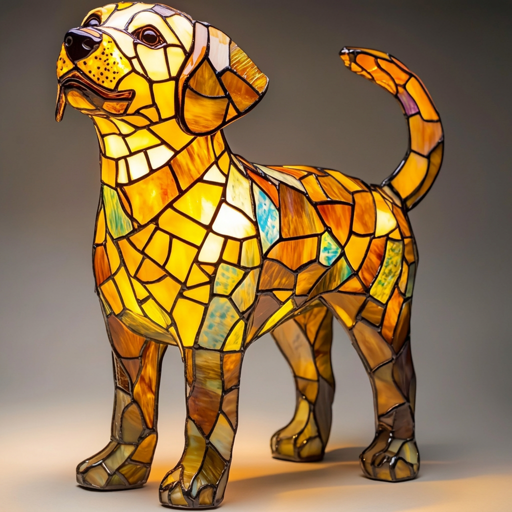 Doorschijnende Labrador dierenlamp in glas-in-lood-stijl, verlicht