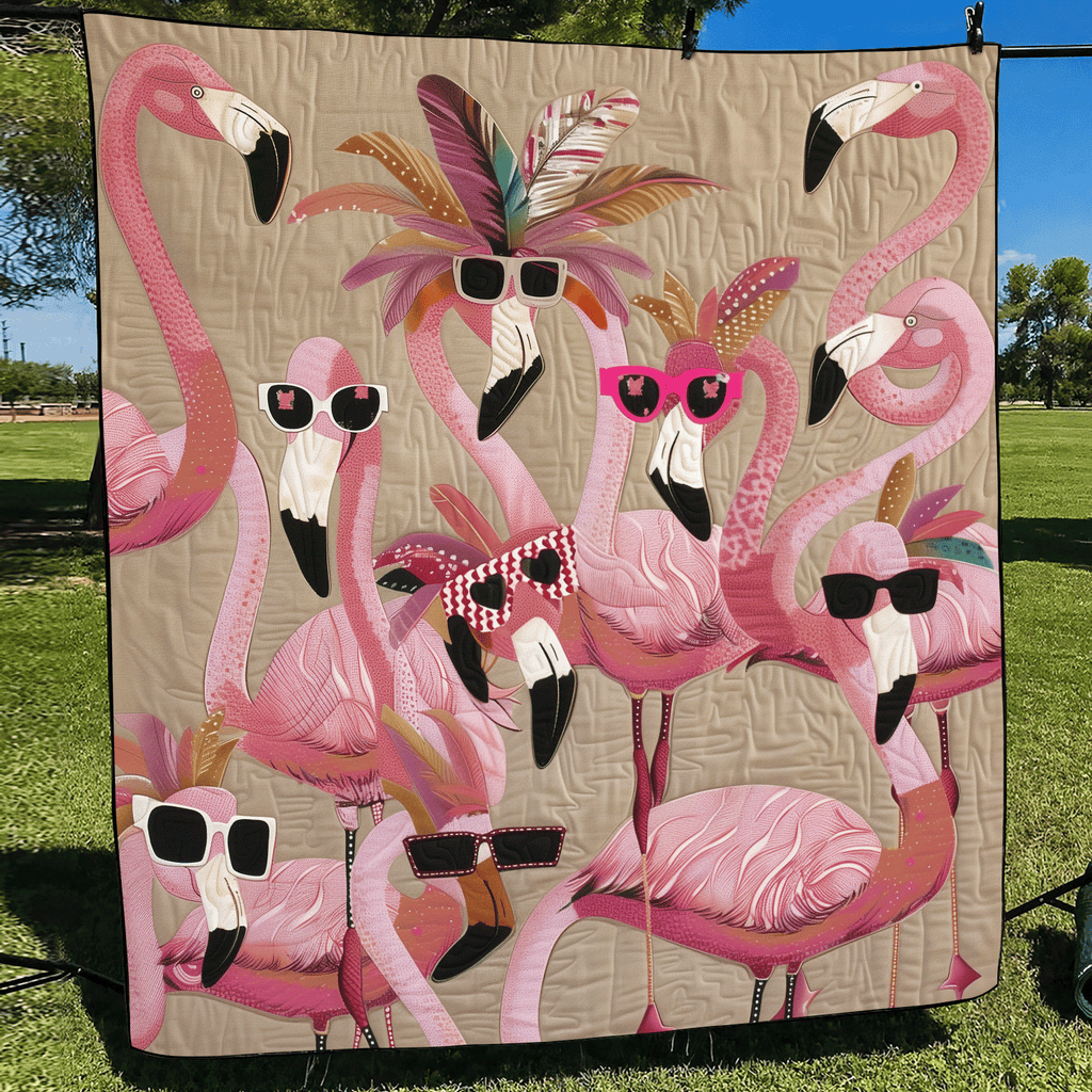 Gewatteerde bedsprei Tropische Flamingo – volledig ontwerp