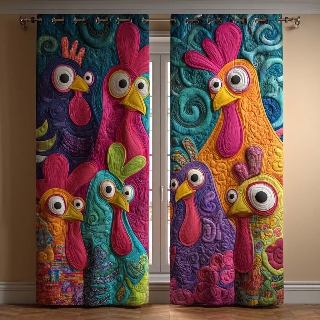 Rideaux matelassés Coq folk coloré – lot de 2 panneaux
