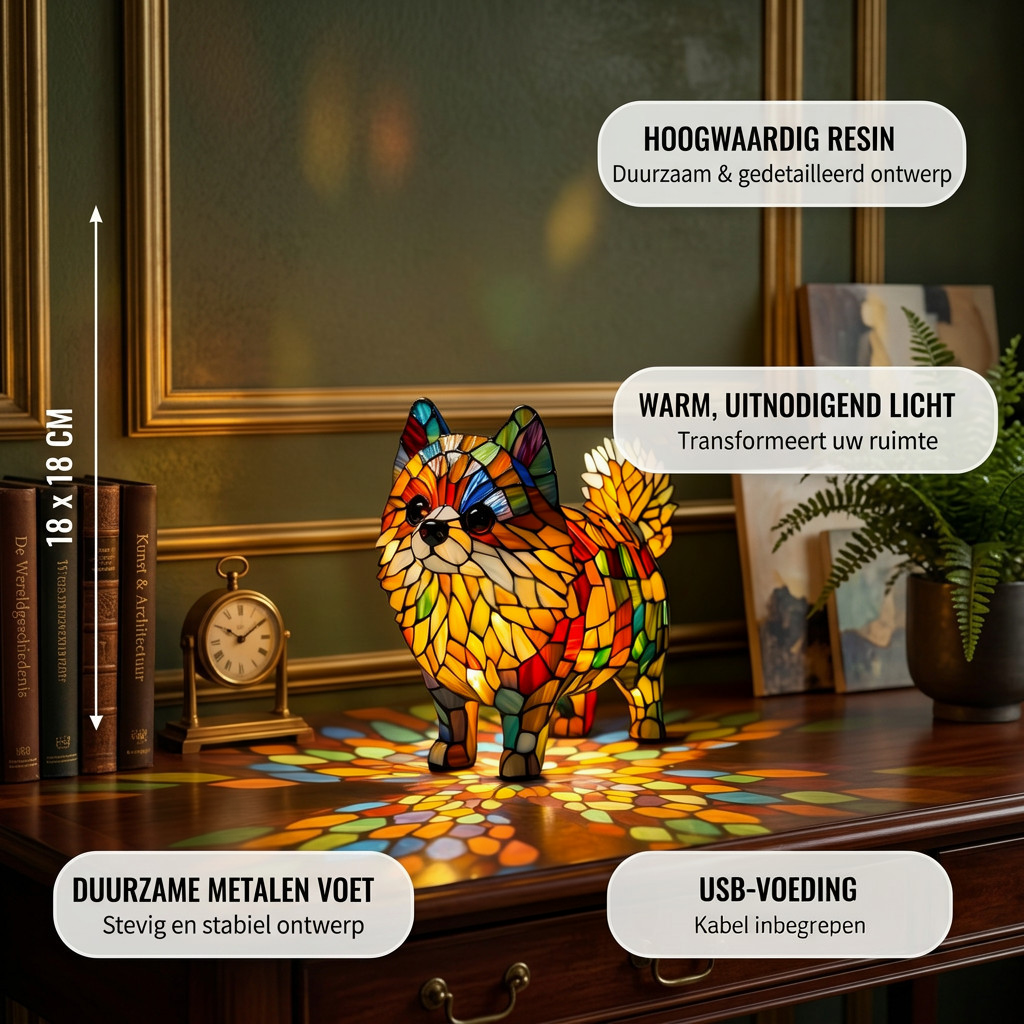 Lampe animale Pomme d'Or Spitz nain avec les caractéristiques du produit