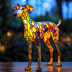 Glazen Soldaat Whippet dierenlamp in glas-in-lood-stijl, verlicht
