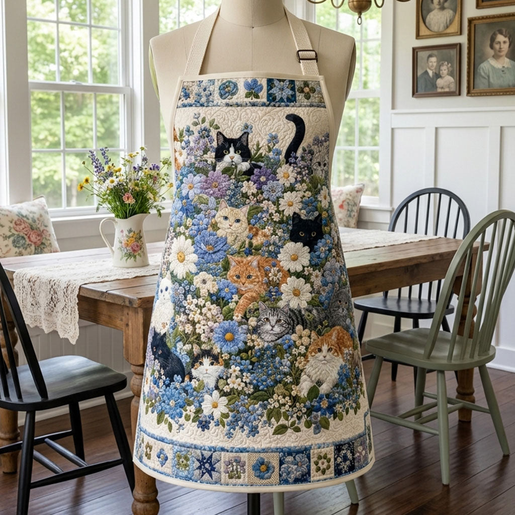 Tablier de cuisine matelassé Moustaches en Fleurs