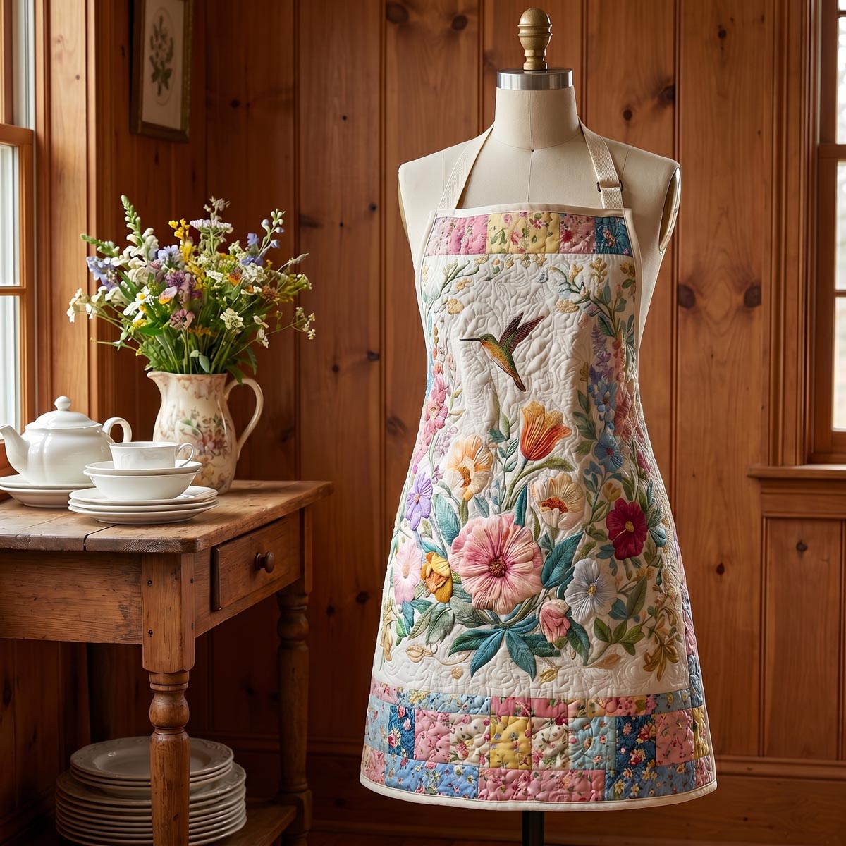 Tablier de cuisine matelassé Prairie de Fleurs Sauvages