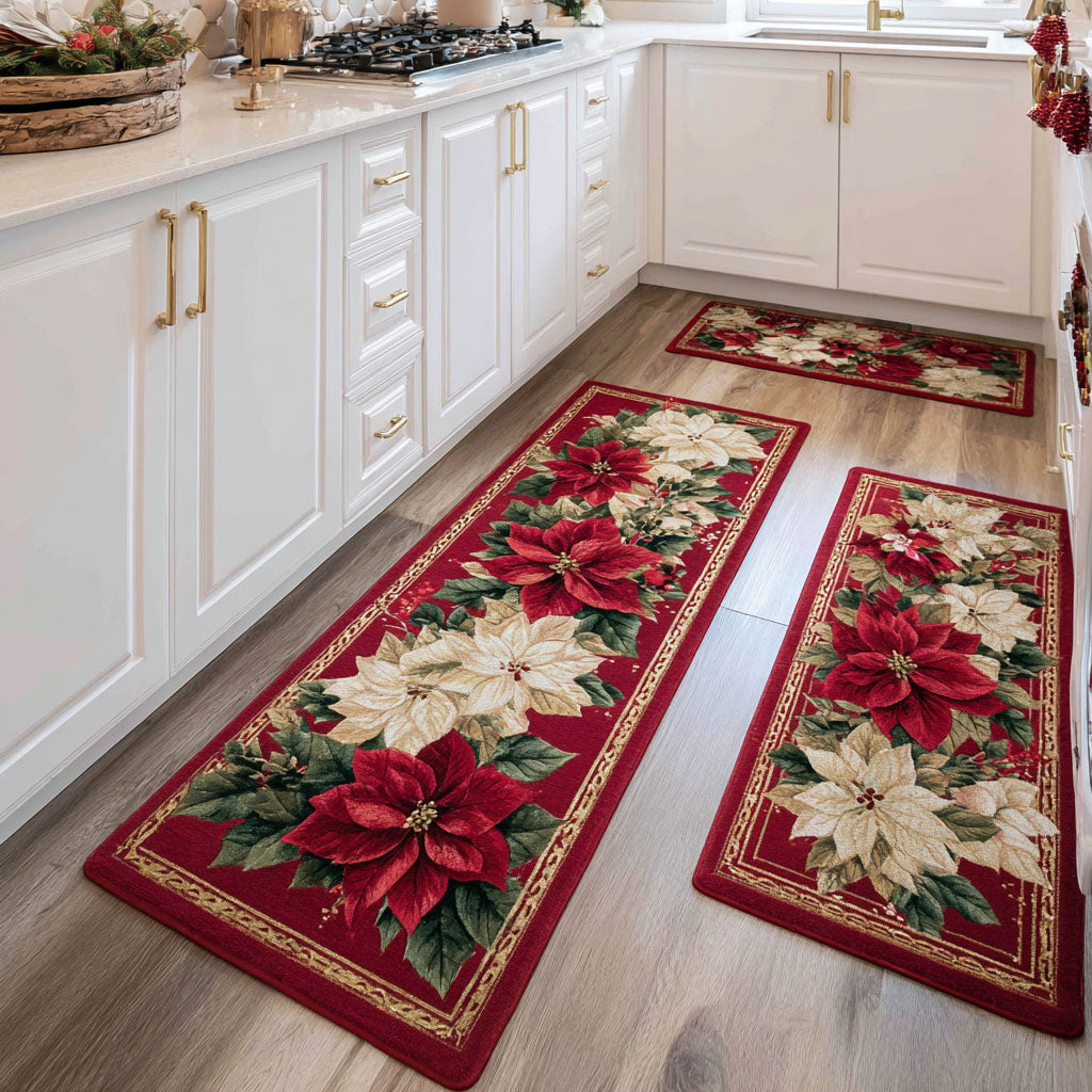 Lot de tapis de cuisine Fleurs d'Hiver