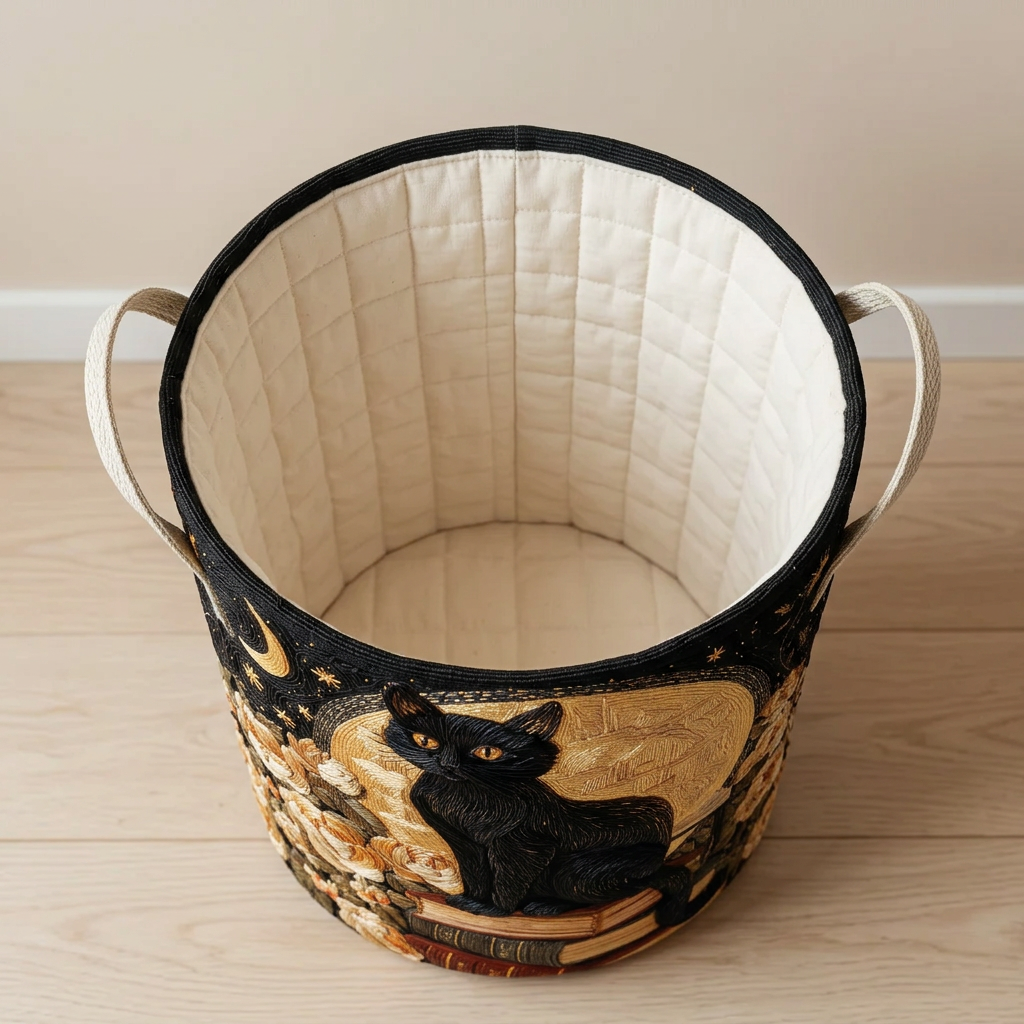 Panier à linge matelassé Pattes sous les étoiles, vide, avec sa doublure matelassée crème