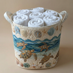 Gewatteerde wasmand Rustig en sereen gevuld met opgerolde witte handdoeken