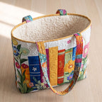 Bloemige Bibliotheek Artisanale Tas – open draagtas met gewatteerde voering