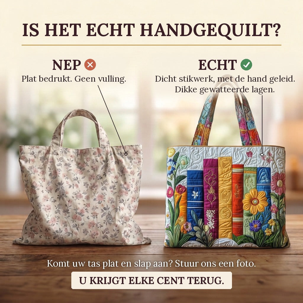 Bloemige Bibliotheek Artisanale Tas: echt gewatteerd tegenover plat bedrukt
