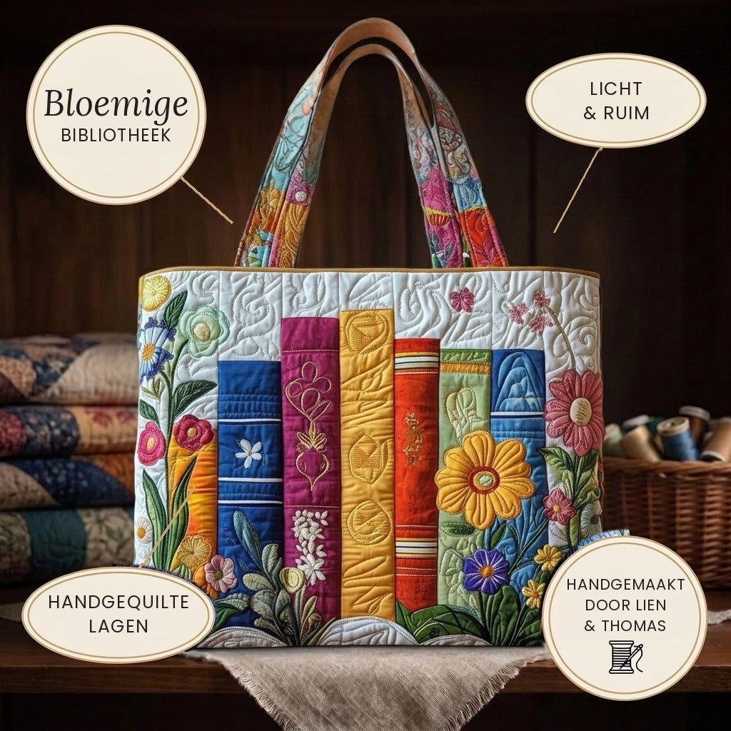 Bloemige Bibliotheek Artisanale Tas – details: licht en ruim, gewatteerde lagen