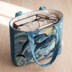 Zeedanser Artisanale Tas – draagtas gevuld met een boek, vest en bril