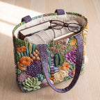 Vetplantentuin Artisanale Draagtas – draagtas gevuld met een boek, vest en bril