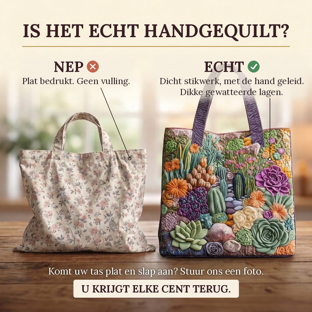 Vetplantentuin Artisanale Draagtas: echt gewatteerd tegenover plat bedrukt