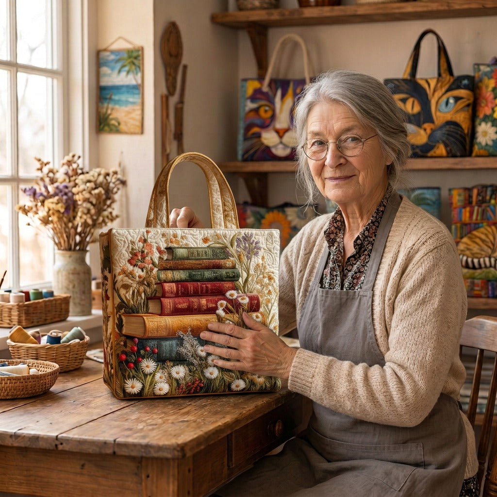 Lien met de Bloemen Perkament Gewatteerde Draagtas in haar atelier