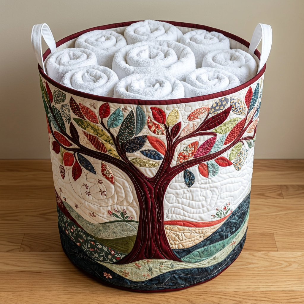 Gewatteerde wasmand Gloeiende boom gevuld met opgerolde witte handdoeken