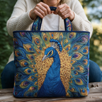 Sac cabas matelassé Paon porté à la main