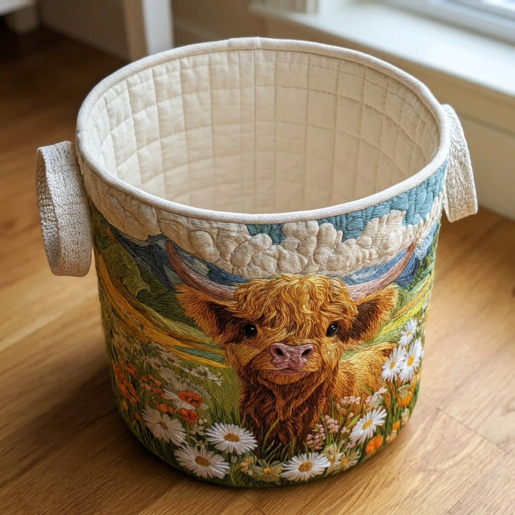 Gewatteerde wasmand Highlands in bloei, leeg, met de zachte crèmekleurige gewatteerde binnenkant