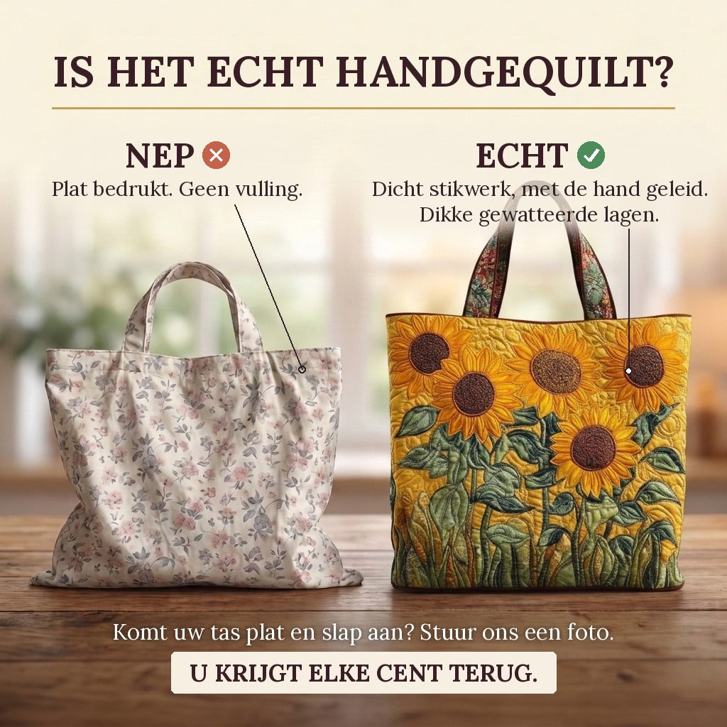 Zonnebloemvelden Klassieke Gewatteerde Tas: echt gewatteerd tegenover plat bedrukt