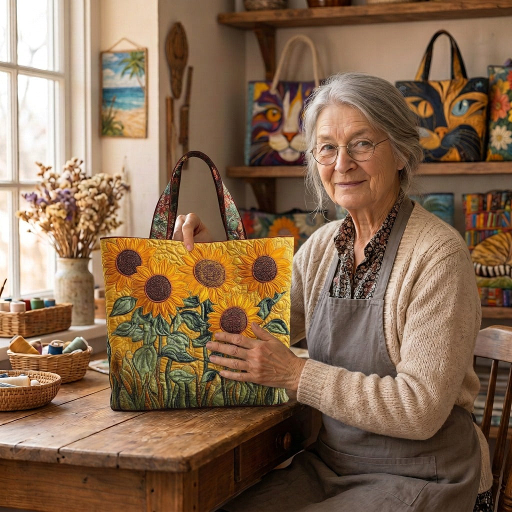 Lien dans son atelier avec le Soleil d'Été Tote Bag Matelassé