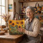 Lien dans son atelier avec le Soleil d'Été Tote Bag Matelassé