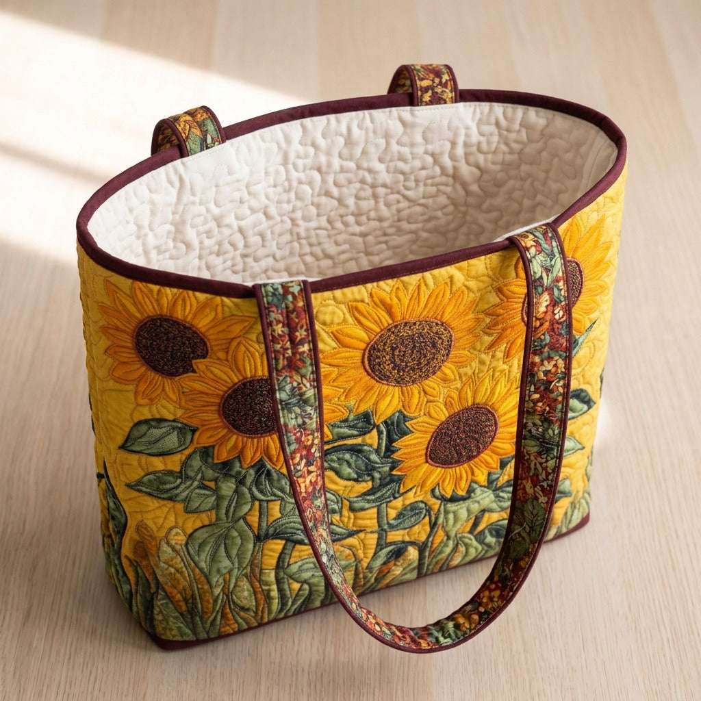 Soleil d'Été Tote Bag Matelassé – sac ouvert avec doublure matelassée