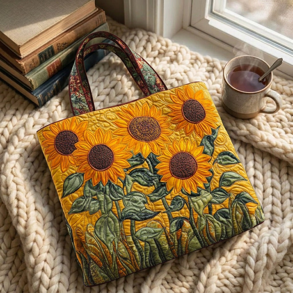 Soleil d'Été Tote Bag Matelassé – sac sur un plaid tricoté avec un café près de la fenêtre