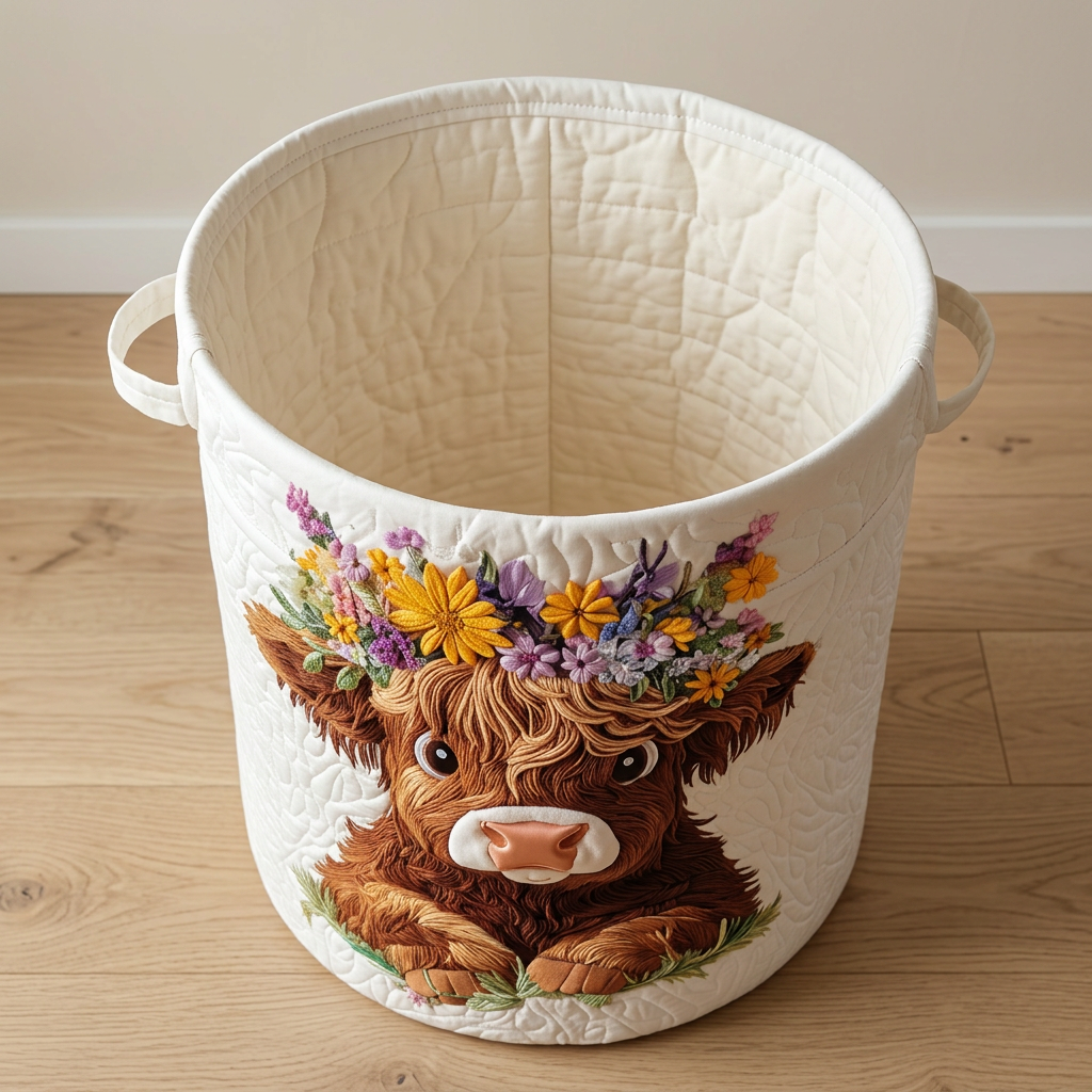 Panier à linge matelassé Petit veau douillet, vide, avec sa doublure matelassée crème