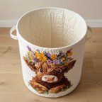 Panier à linge matelassé Petit veau douillet, vide, avec sa doublure matelassée crème