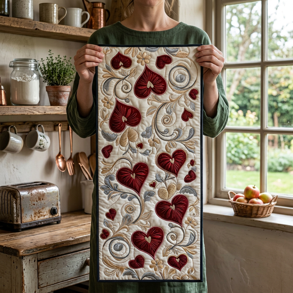 Gewatteerde tafelloper Lagen van Liefde in een gezellige keuken