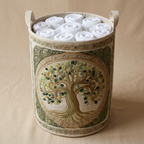 Gewatteerde wasmand Mystieke boom gevuld met opgerolde witte handdoeken