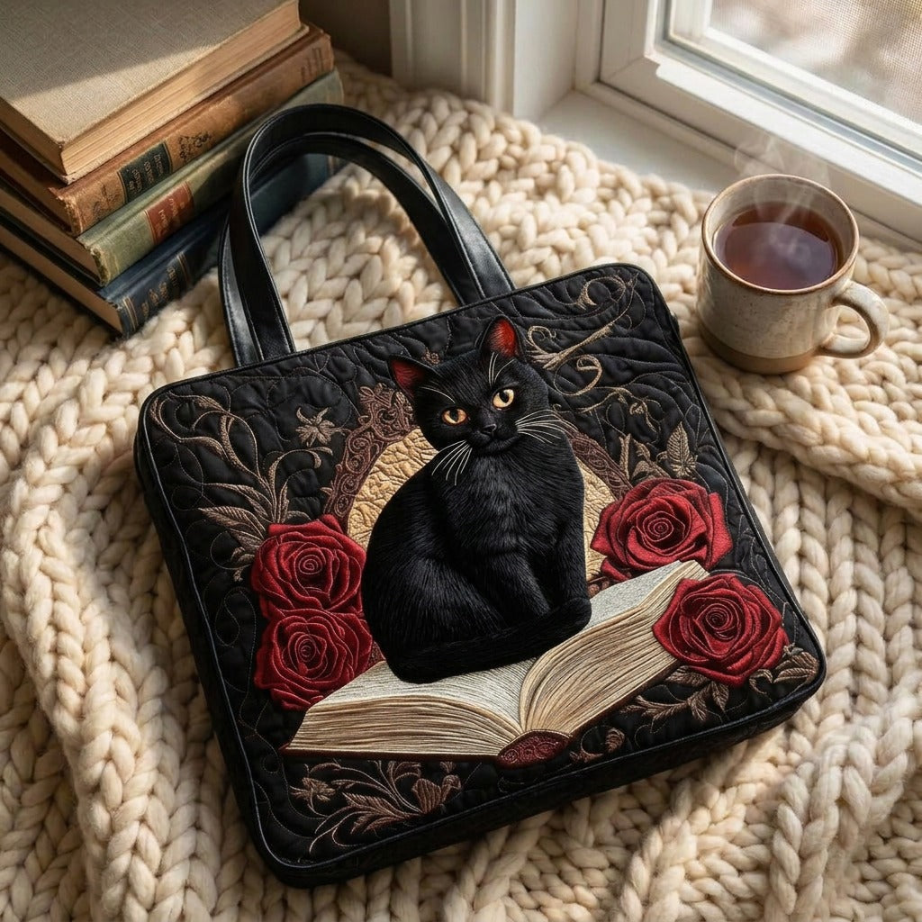 Noir Élégance Sac Matelassé – sac sur un plaid tricoté avec un café près de la fenêtre