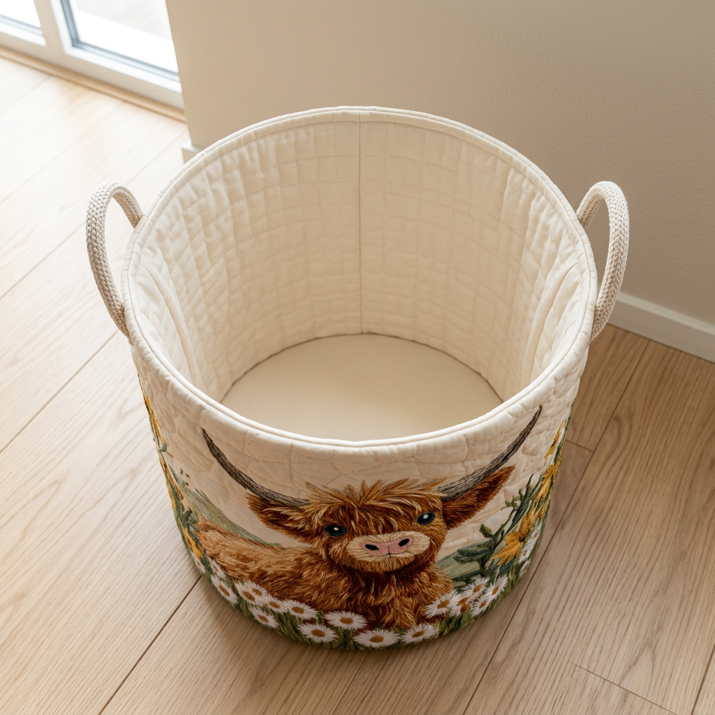 Panier à linge matelassé Charme des Highlands, vide, avec sa doublure matelassée crème
