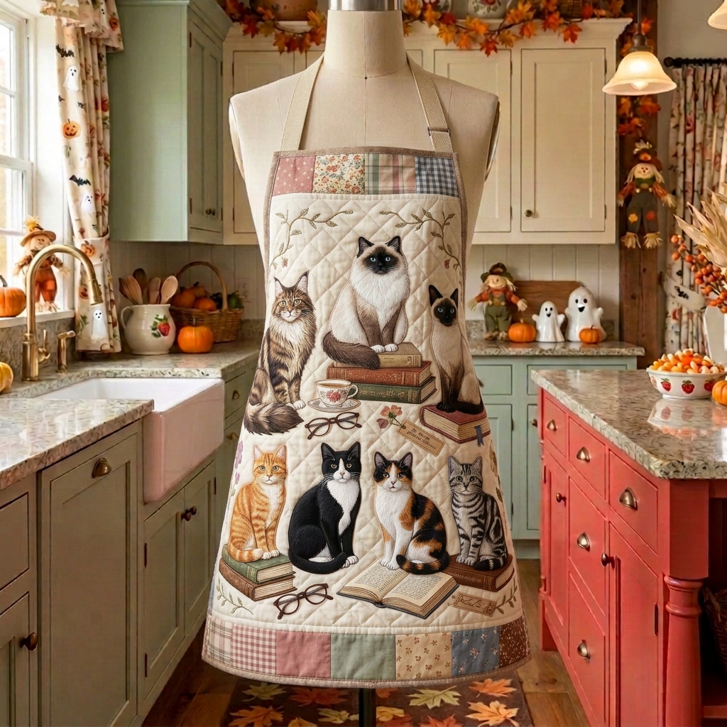 Tablier de cuisine matelassé Chatons de la Chaumière sur un mannequin