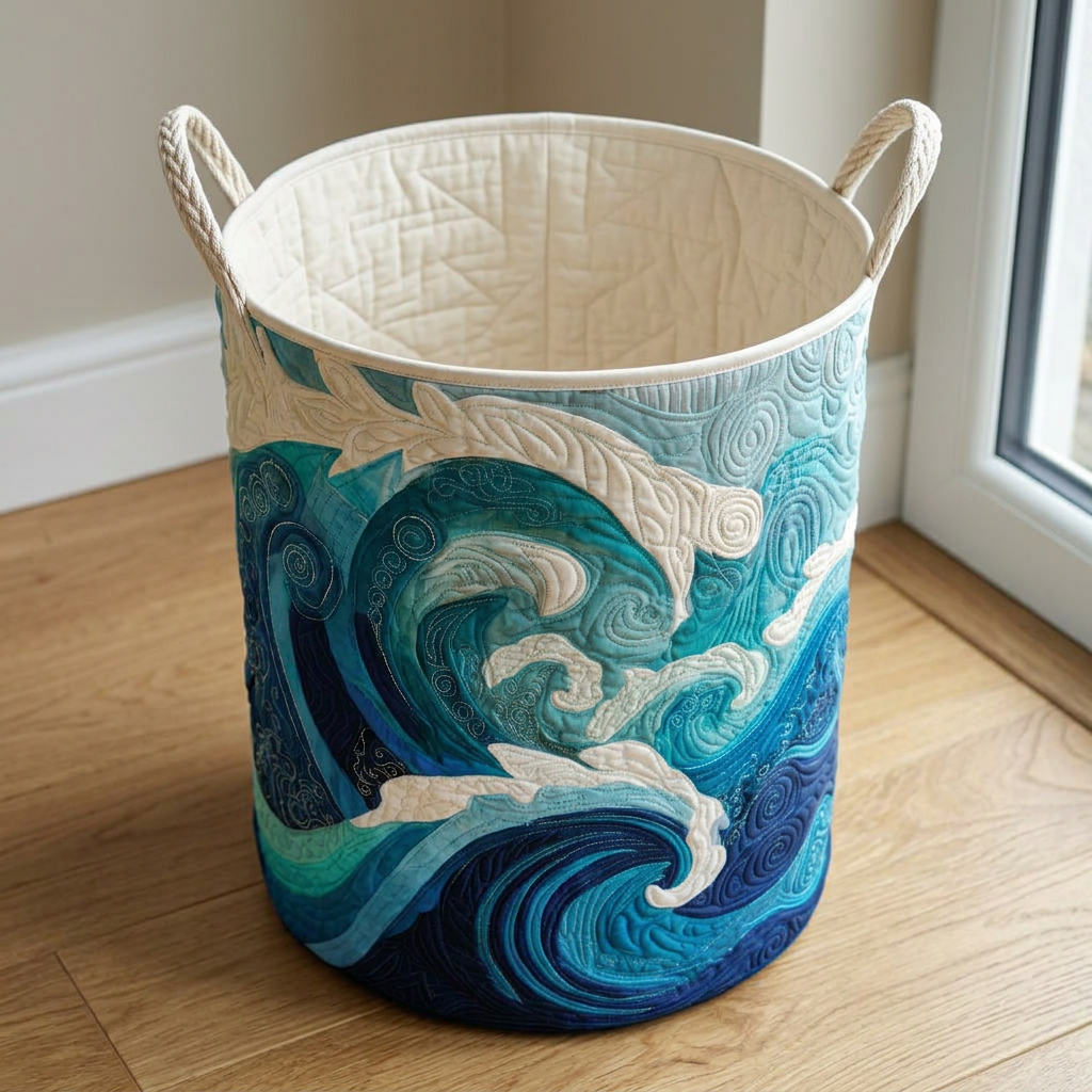 Panier à linge matelassé Douce écume, vide, avec sa doublure matelassée crème